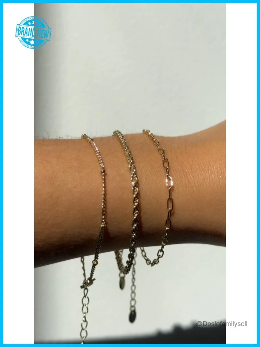 5 Pack 18K Gold Plated Chain Bracelets Set Stackable Paperclip Snake Rope